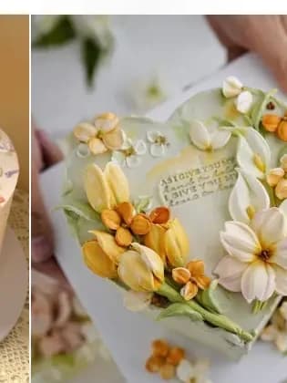 Bánh kem trái tim hoa tulip vàng trắng Ann Home