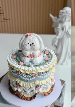Bánh kem tạo hình thỏ trắng nhiều lớp ruffle